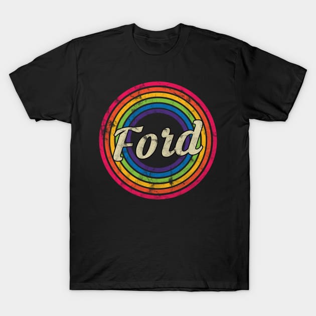 Ford - Retro Rainbow Faded-Style T-Shirt by MaydenArt